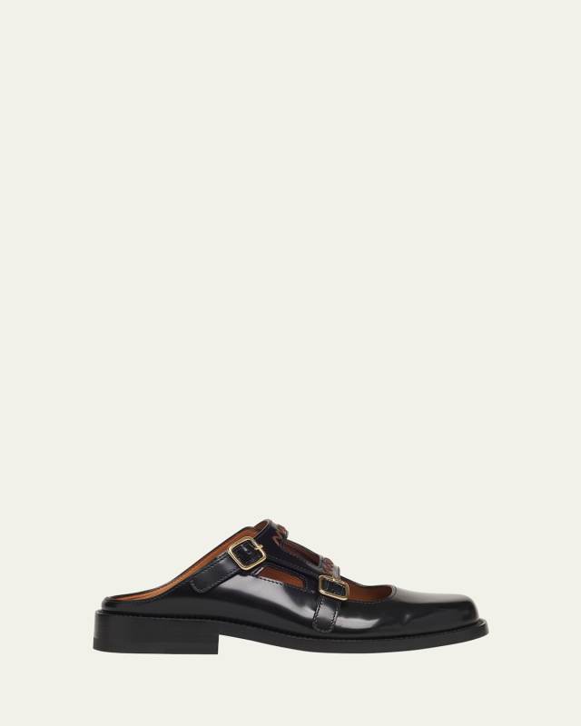 Leather Logo Dual Mary Jane Sabot Mules